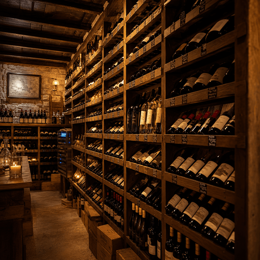 Cave à vins avec bouteilles de vignerons